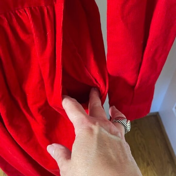 Vintage 80's Lanz Originals Cottagcore Red Corduroy Bib Front Midi Dress Small - Picture 6 of 10